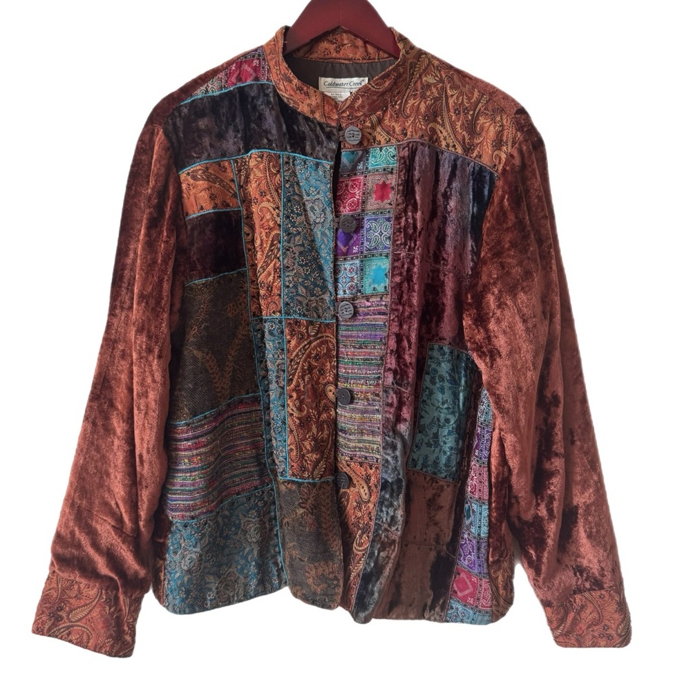COLDWATER CREEK Patchwork Jacket Velvet Sz L